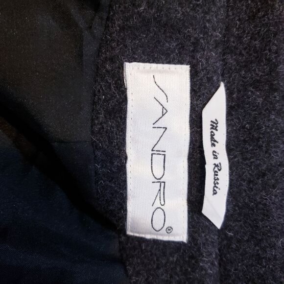 Sandro Vintage Dark Gray Wool Button Front Pea Coat Women's Size 14 Charcoal - Picture 7 of 9